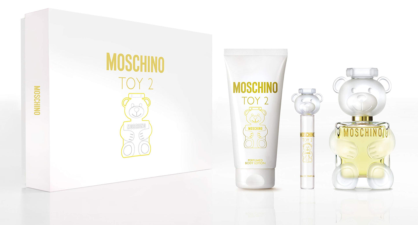 MOSCHINO TOY 2 3 PCS SET FOR WOMEN: 3.4 EAU DE PARFUM + 3.4 BODY LOTION + 0.33 EAU DE PARFUM
